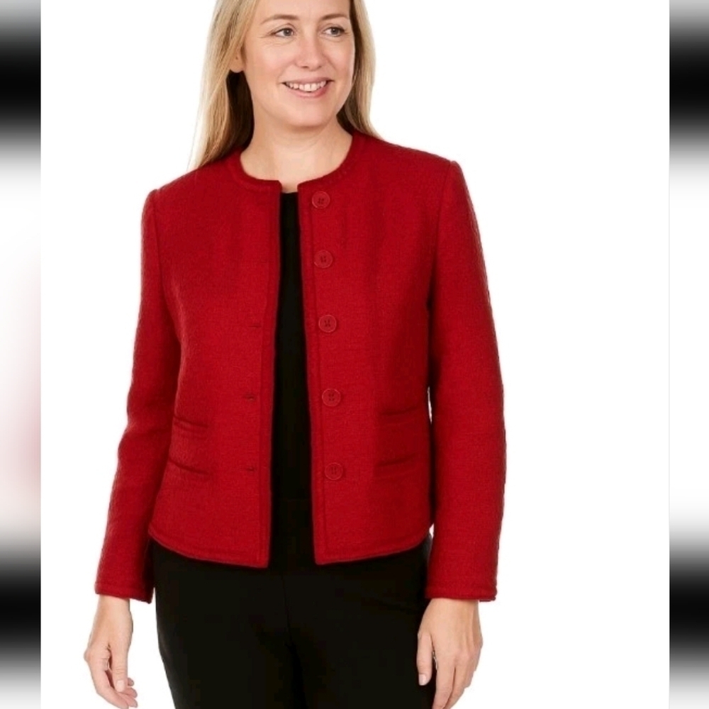 Pendleton Womens Red Tweed Classic Workwear Preppy Blazer 12 Petite